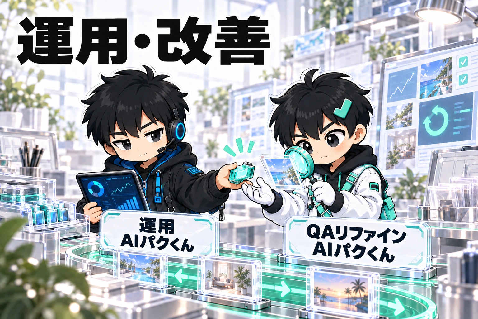 運用・改善。運用 AIパクくん × QAリファイン AIパクくんがスキルを使って仕事を進める。