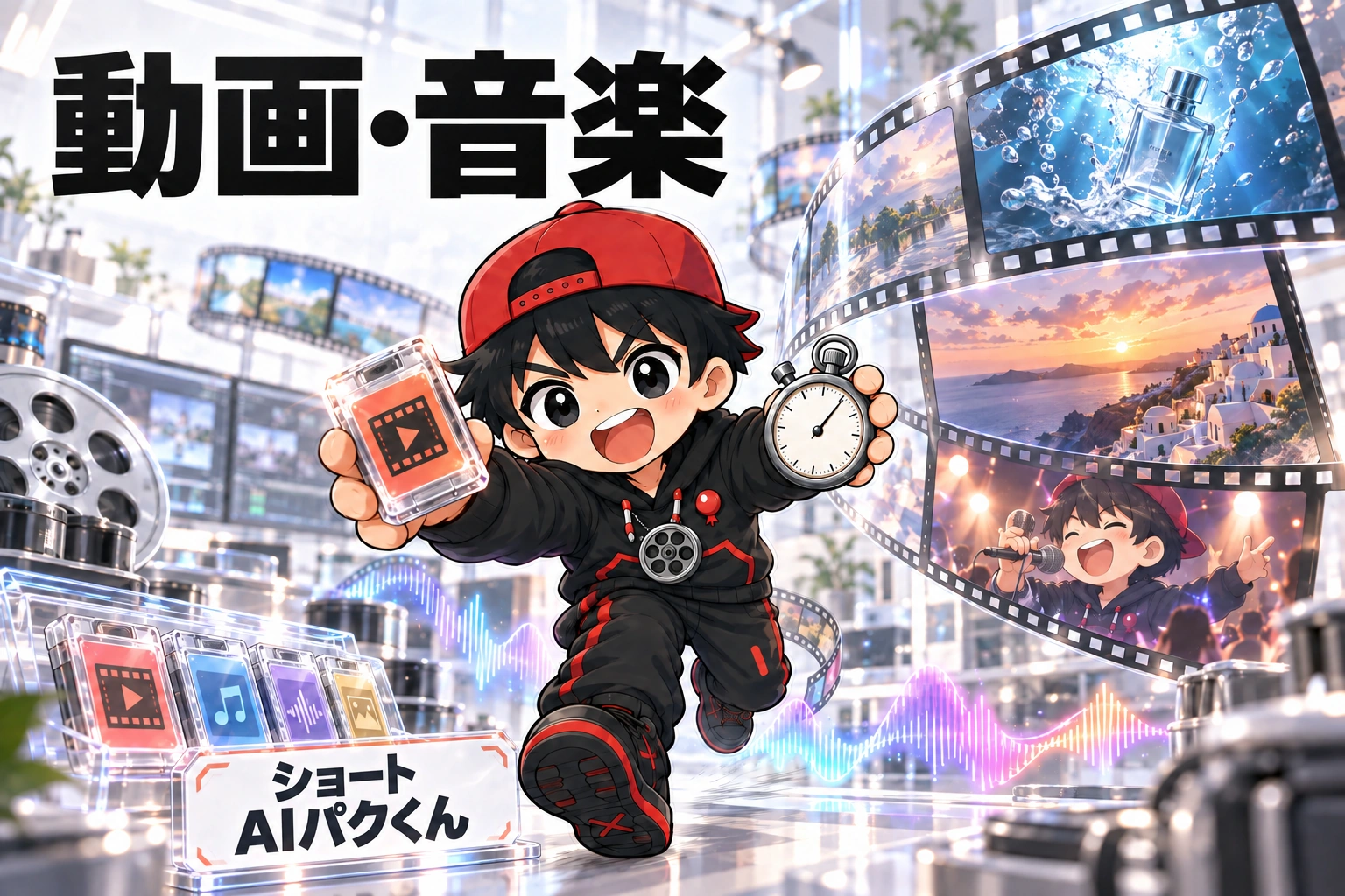 動画・音楽。ショート AIパクくんがスキルを使って仕事を進める。